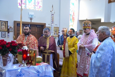 Greeting his Eminence Archbishop Daniel in St. Andrews church LA