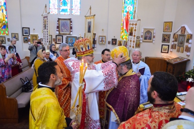 Greeting his Eminence Archbishop Daniel in St. Andrews church LA