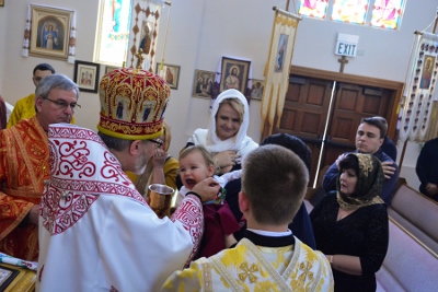 Greeting his Eminence Archbishop Daniel in St. Andrews church LA